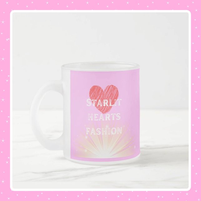 Starlit Hearts Mode Red Heart Shine Frostad Glasmugg (Starlit Hearts Fashion Red Heart Shine Frosted Glass Coffee Mug - 10 oz)