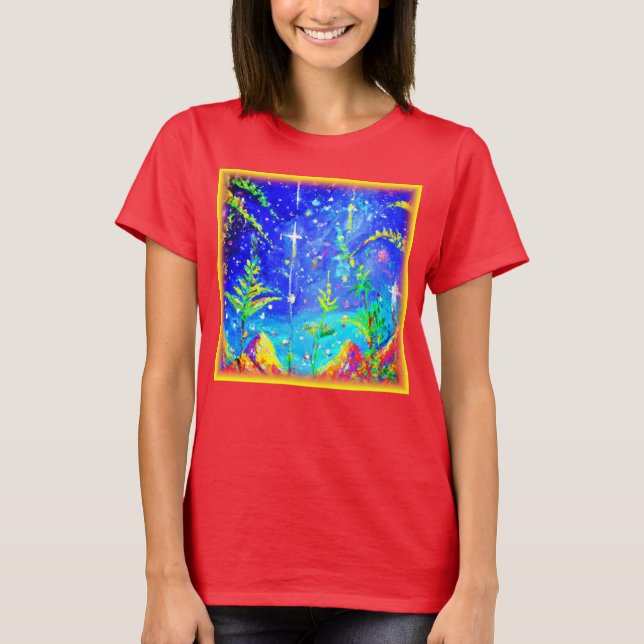 "Starlit Jungle" Cute Painting. Köp nu T Shirt (Framsida)