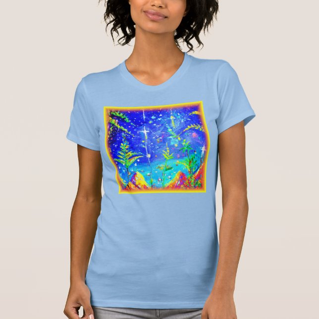"Starlit Jungle" Cute Painting. Köp nu T Shirt (Framsida)