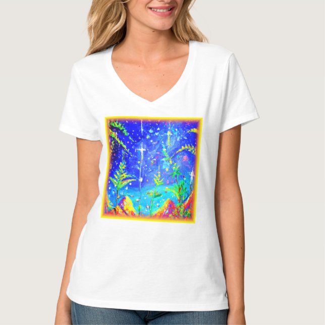 "Starlit Jungle" Cute Painting. Köp nu T Shirt (Framsida)