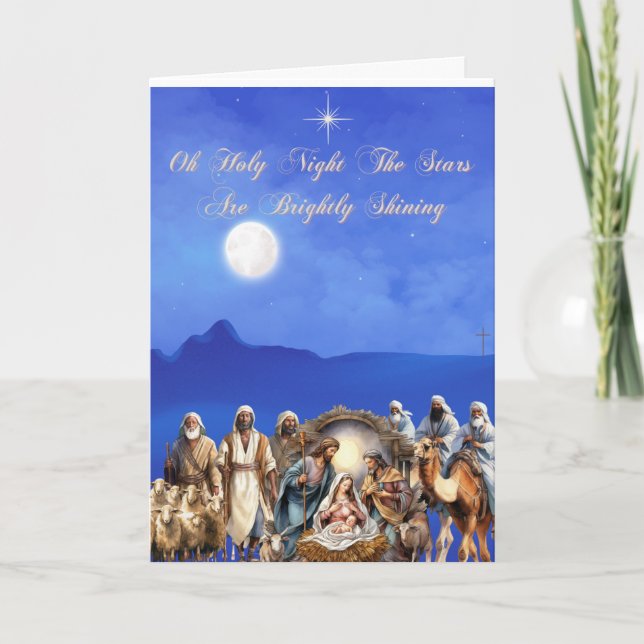 Starlit Nativitet: Åh Heliga Natt Helgkort (Framsida)