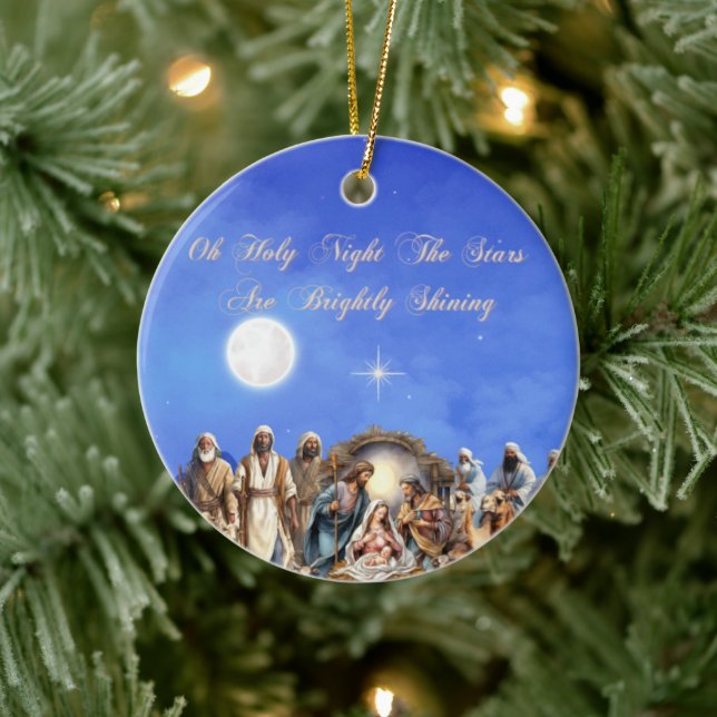 Starlit Nativitet: Oh Heliga Natt- Julgransprydnad Keramik (Träd)