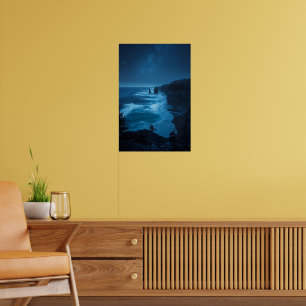 Starlit Ocean Cliffs - Milky Way Coastal Nightscap Poster