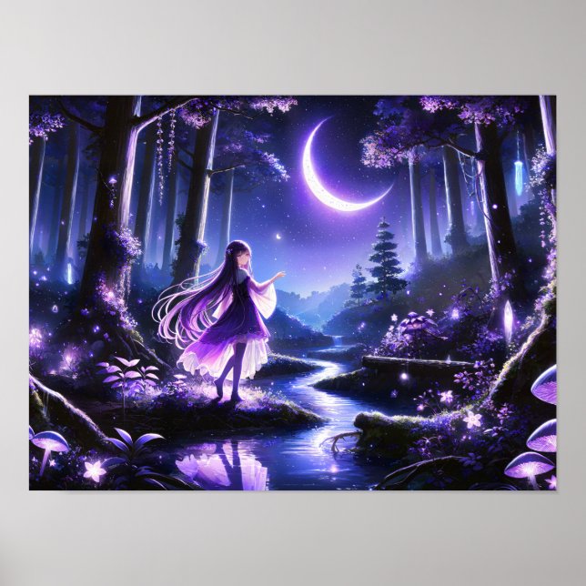 Starlit Wanderer i Mystic Forest-tjejen bland glow Poster (Framsidan)