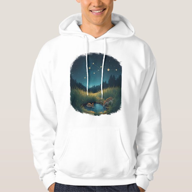 Starlit Whisper – Mystical Night Meadow Illustrati Hoodie (Framsida)