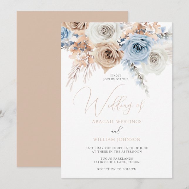 Starning Boho Blommigt Bröllop Inbjudningar (Fram/baksida)