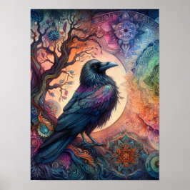 Starning Kråka Livets träd Mandala Pagan Gothic Poster