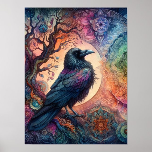 Starning Kråka Livets träd Mandala Pagan Gothic Poster (Framsidan)