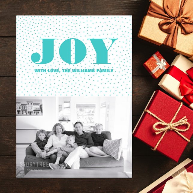 Starred turkos för kort | för glädjehelgdagfoto (Starred Joy Holiday Photo Card - Turquoise)
