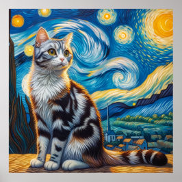 Starry American Bobtail Cat Porträtt Poster