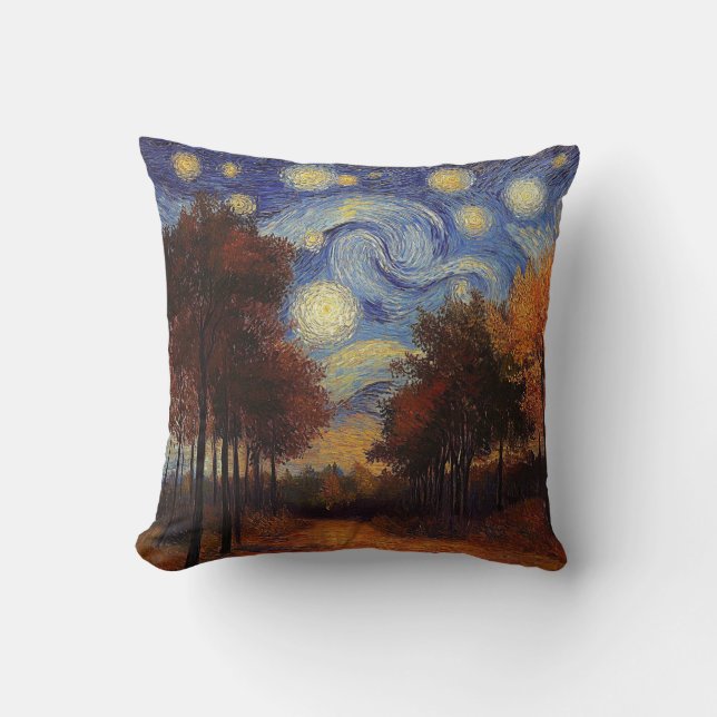 Starry Autumn Forest – Artistic Throw Pillow Kudde (Framsida)