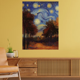Starry Autumn Väg - Impressionist Stil Poster
