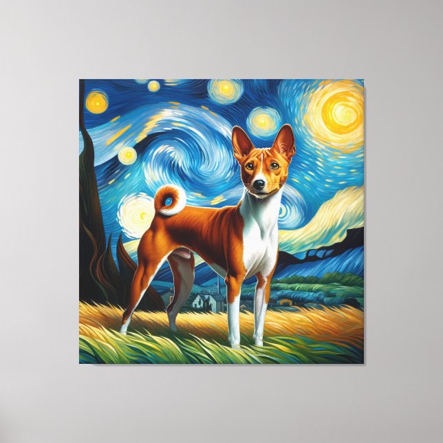 Starry Basenji Hund Porträtt - Pet Porträtt Canvastryck (Framsida)