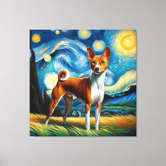 Starry Basenji Hund Porträtt - Pet Porträtt Canvastryck