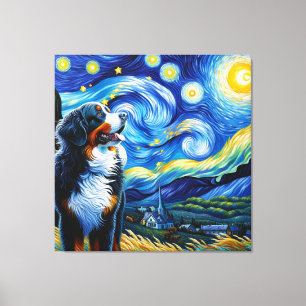 Starry Bernese Mountain Hund Porträtt Canvastryck