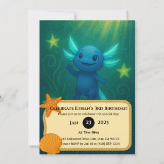 Starry Blue Axolotl Birthday Inbjudningar