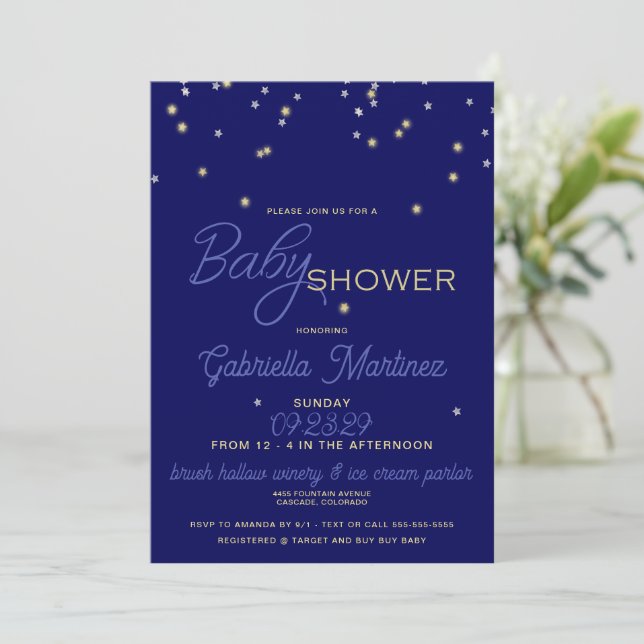 Starry Blue Baby Shower Inbjudningar (Stående Fram)
