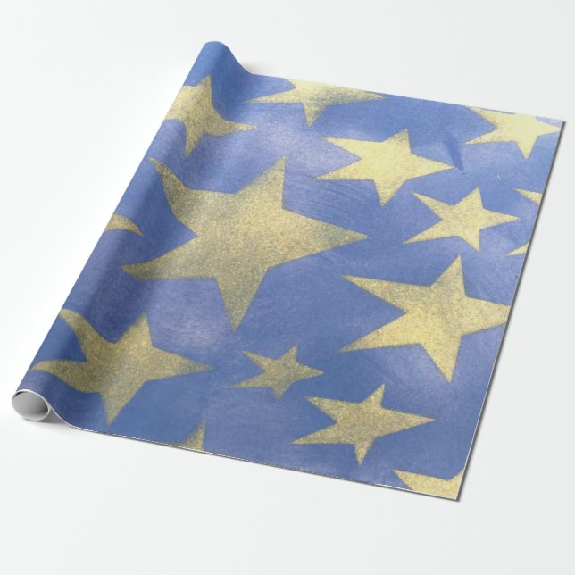 Starry Blue och Guld Presentpapper (Utrullad)