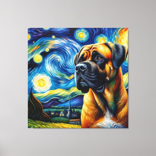 Starry Boerboel Hund Porträtt - Pet Porträtt Canvastryck (Framsida)