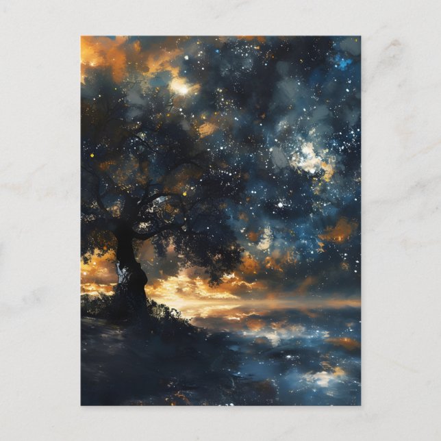 Starry Celestial Träd Dreamscape Helg Vykort (Framsida)