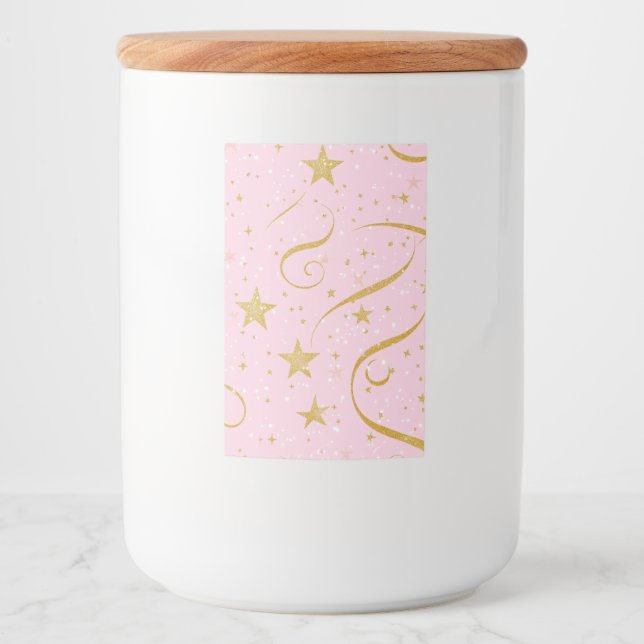 Starry Charm - Rosa & Guld Star Storage Burk Mat Etikett (Framsida)