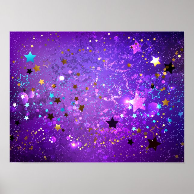 Starry Confetti Faux Glitter Lila Bakgrund Poster (Framsidan)