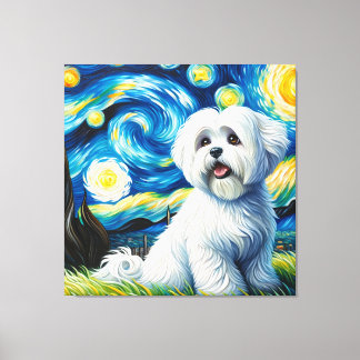 Starry Coton de Tulear Hund Porträtt - Pet Porträt Canvastryck