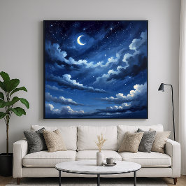 Starry Crescent Himmel Poster - Illustration Stil