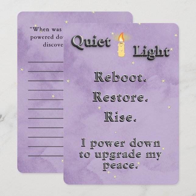 Starry Dusty Lavender och Candlelight Reset Quote Anteckningskort (Fram/baksida)