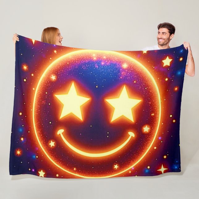 Starry-Eyed Glow Emoji Fleecefilt (På plats)