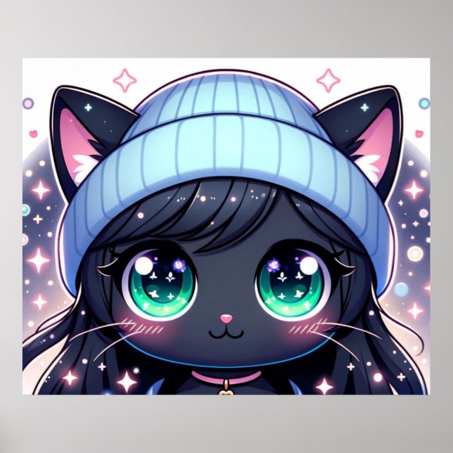 Starry-Eyed Kitten: Charming Anime Cat Poster (Framsidan)