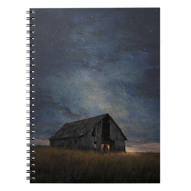 Starry Fält Rustic Night Barn Notebook Anteckningsbok (Framsidan)