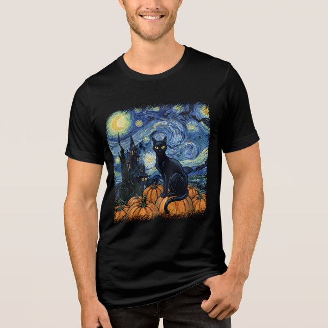 Starry Feline Night T Shirt (Framsida)