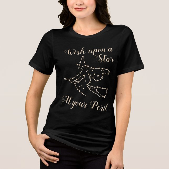 Starry Flies Witch | Elegant Halloween T Shirt (Framsida)