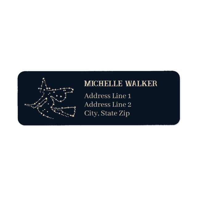 Starry Flies Witch | Mörk blått återgång till eleg Returadress Etikett (Framsidan)