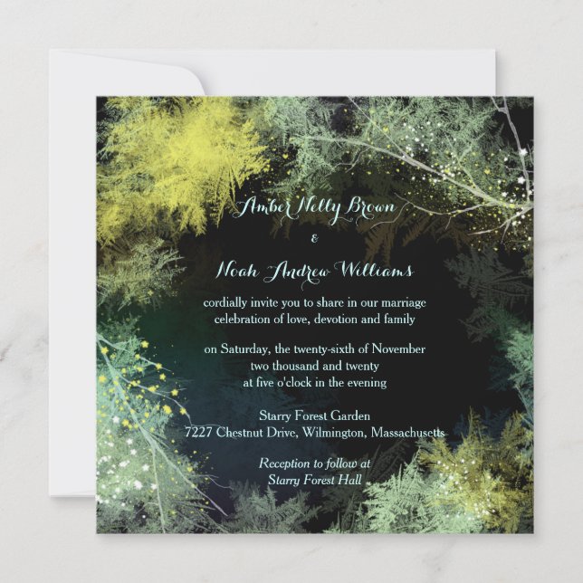 Starry Forest Magic Mysticism Bröllop Inbjudningar (Framsida)