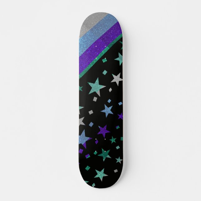 Starry Gay Manar Pride Flagga Sparkly Glitter Mini Skateboard Bräda 18,5 Cm (Framsida)