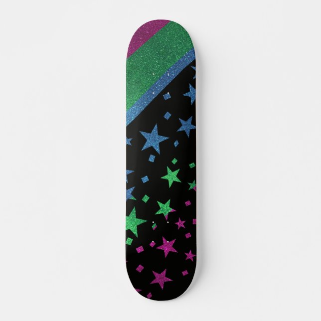 Starry Gay pride Flagga Sparkly Polysexual Glitter Mini Skateboard Bräda 18,5 Cm (Framsida)