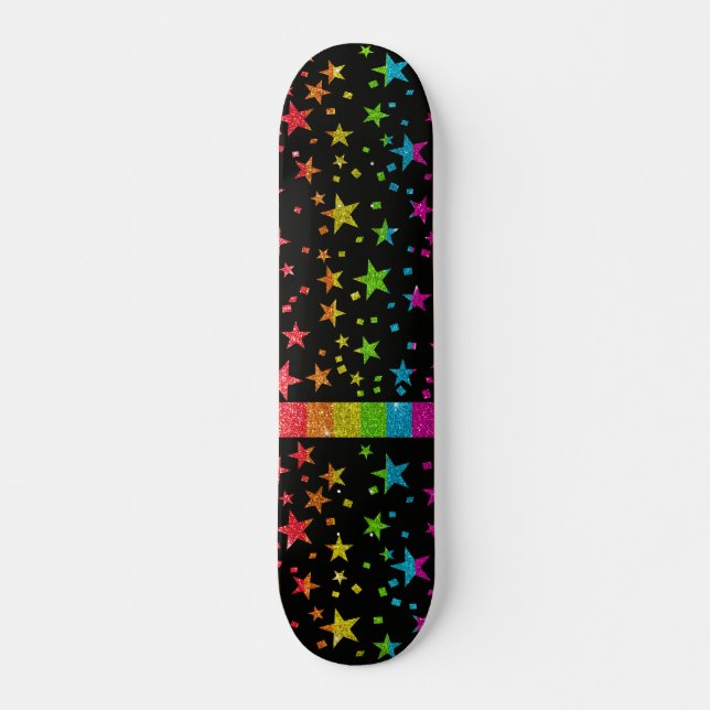 Starry Gay pride Flagga Sparkly Rainbow Glitter Mini Skateboard Bräda 18,5 Cm (Framsida)