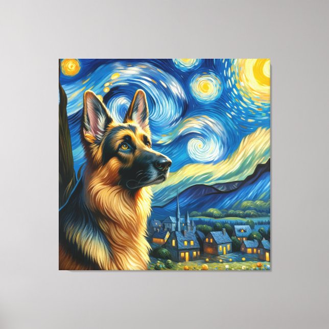 Starry German Shepherd Hund Porträtt - Pet Porträt Canvastryck (Framsida)