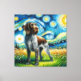 Starry German Wirehsted Pointer Hund Porträtt Canvastryck