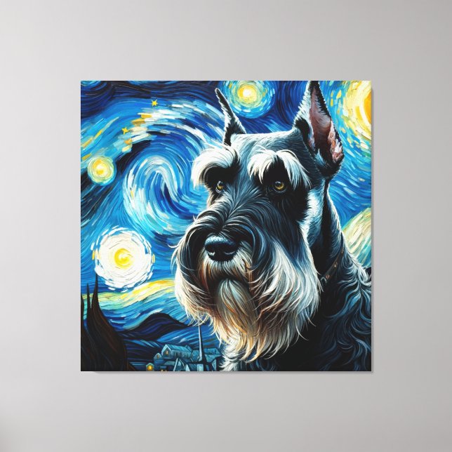 Starry Giant Schnauzer Hund Porträtt - Pet Porträt Canvastryck (Framsida)