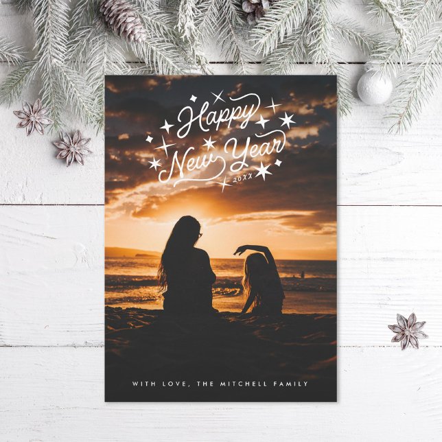 Starry Gott nytt år Photo Julkort (Skapare uppladdad)