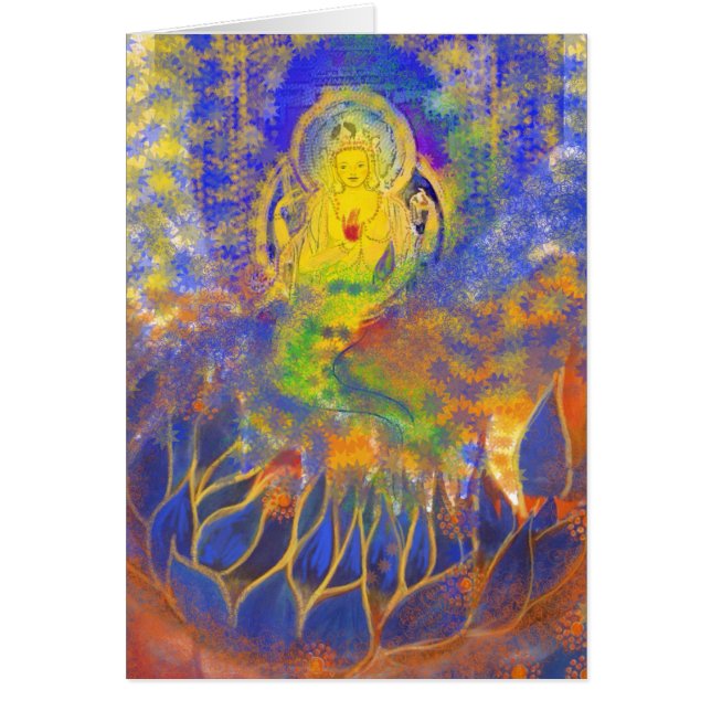 Starry guld- sjöjungfru hälsningskort (Framsidan)