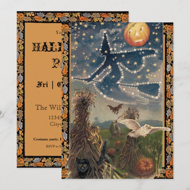 Starry Halloween Nattfest-inbjudan Inbjudningar (Fram/baksida)