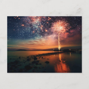 Starry Himlar Fireworks over Beach Vykort