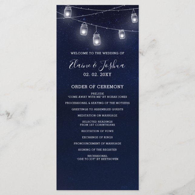 Starry himlar mason burk Bröllopsprogram Program (Framsida)