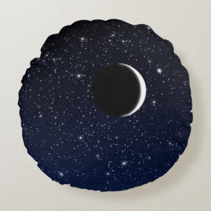 Starry Himlar och Crescent Måne, Midnight Blue Rund Kudde
