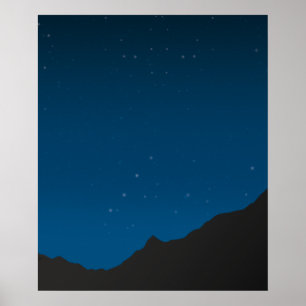 Starry Himlar över bergen vid nattPoster Poster