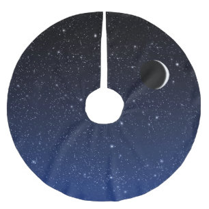 Starry himmel och växande måne, midnatt blått julgransmatta borstad polyester